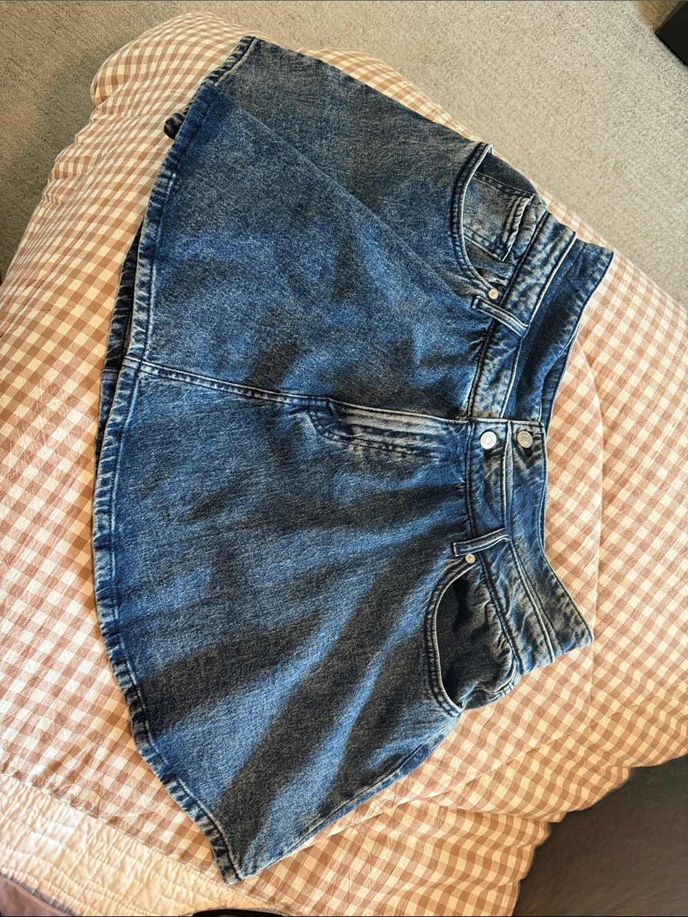 Denim A-Line Mini Skirt - Blue